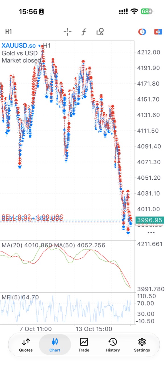 Grafico operativo visualizzato su MetaTrader 5
